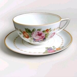 Antique Tea Cup & Saucer Set Early 1900s Floral Gold Trim Rosenthal Selb Bavaria